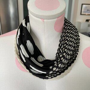 Laura Contemporary Polka Dot Pleated Scarf Accordion Style Blk Wht Tan OS